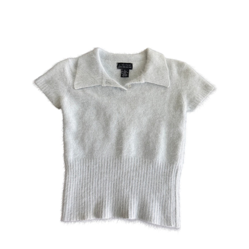 Vintage Limited Angora Blend Polo Short Sleeve Sweater Ice Blue Size Small